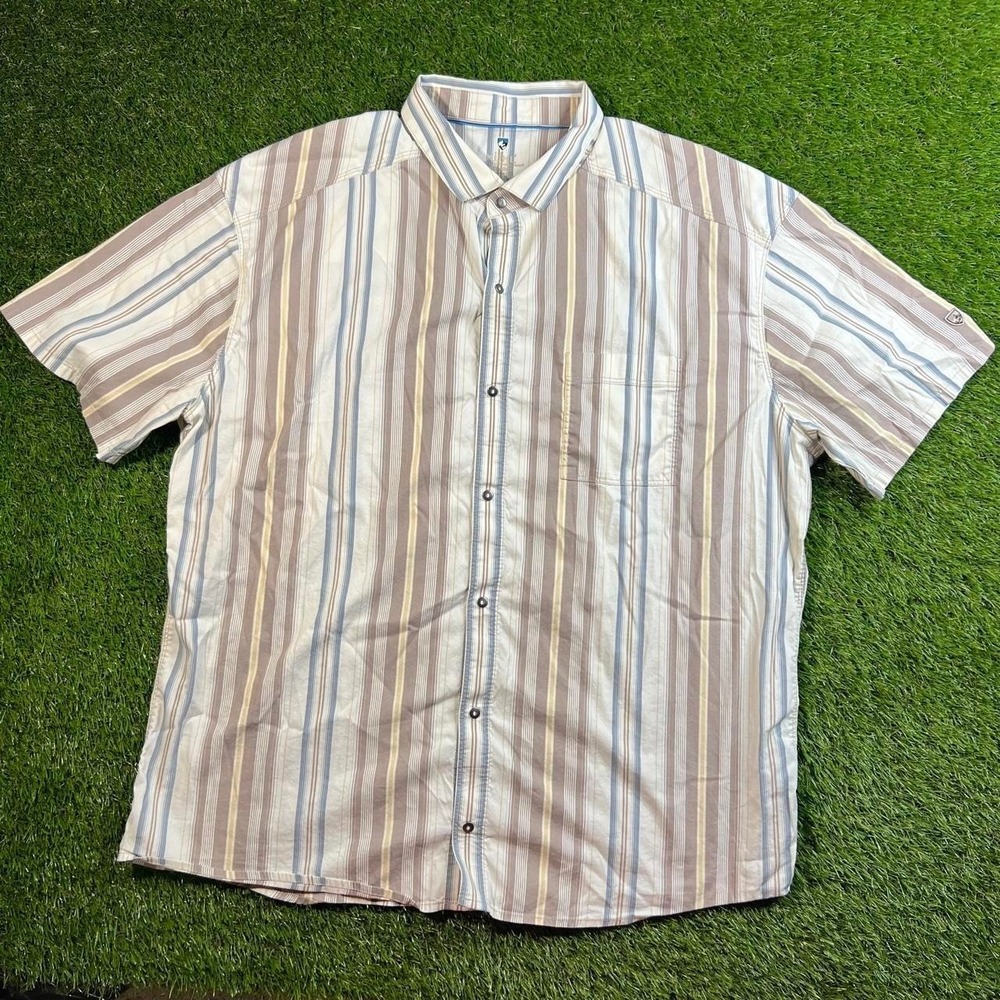 Kuhl 7415 Intriguer Striped Short Sleeve Button Up Shirt Men's 2XL Stretch Style